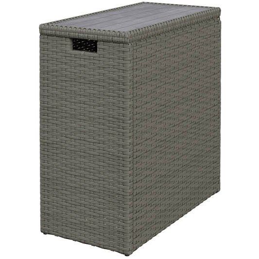 Outsunny 17-Gallon Small Deck Box, Wicker Outdoor Storage Box with Acacia Wood Top for Patio Cushions and Garden Tools, Gray