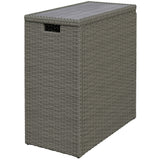 Outsunny 17-Gallon Small Deck Box, Wicker Outdoor Storage Box with Acacia Wood Top for Patio Cushions and Garden Tools, Gray