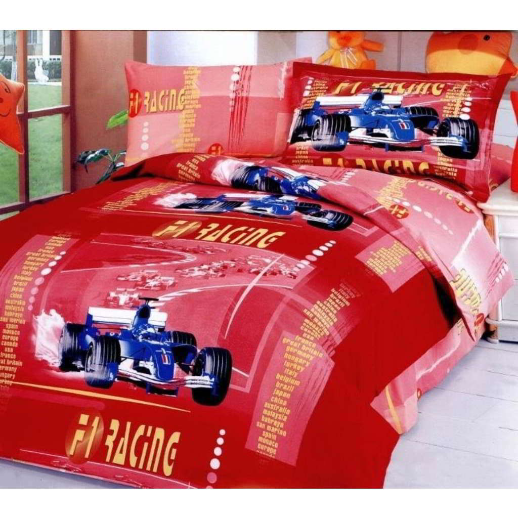 BDS Twin Size Duvet Cover Sheets Set, Car Racing Red