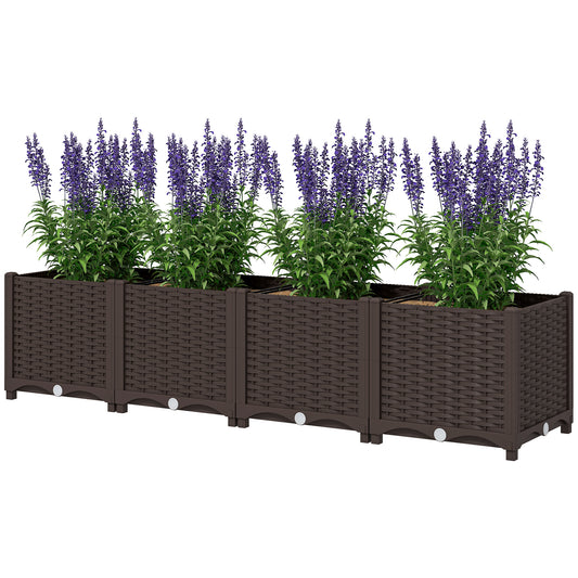 Outsunny Plastic Raised Garden Bed, 5 x 1 x 1 ft Outdoor Flower Box with Drainage Holes for Vegetables, Herbs, Brown
