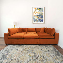 Laven Mid-Century Modern 6 - Piece  Burnt Orange Velvet Sectional.