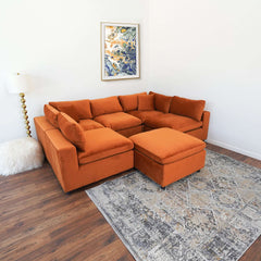 Laven Mid-Century Modern 6 - Piece  Burnt Orange Velvet Sectional.