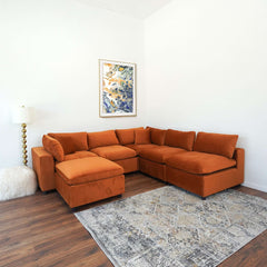 Laven Mid-Century Modern 6 - Piece  Burnt Orange Velvet Sectional.