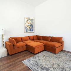 Laven Mid-Century Modern 6 - Piece  Burnt Orange Velvet Sectional.