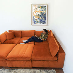 Laven Mid-Century Modern 6 - Piece  Burnt Orange Velvet Sectional.