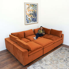 Laven Mid-Century Modern 6 - Piece  Burnt Orange Velvet Sectional.