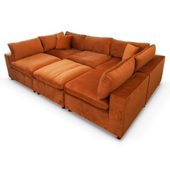 Laven Mid-Century Modern 6 - Piece  Burnt Orange Velvet Sectional.