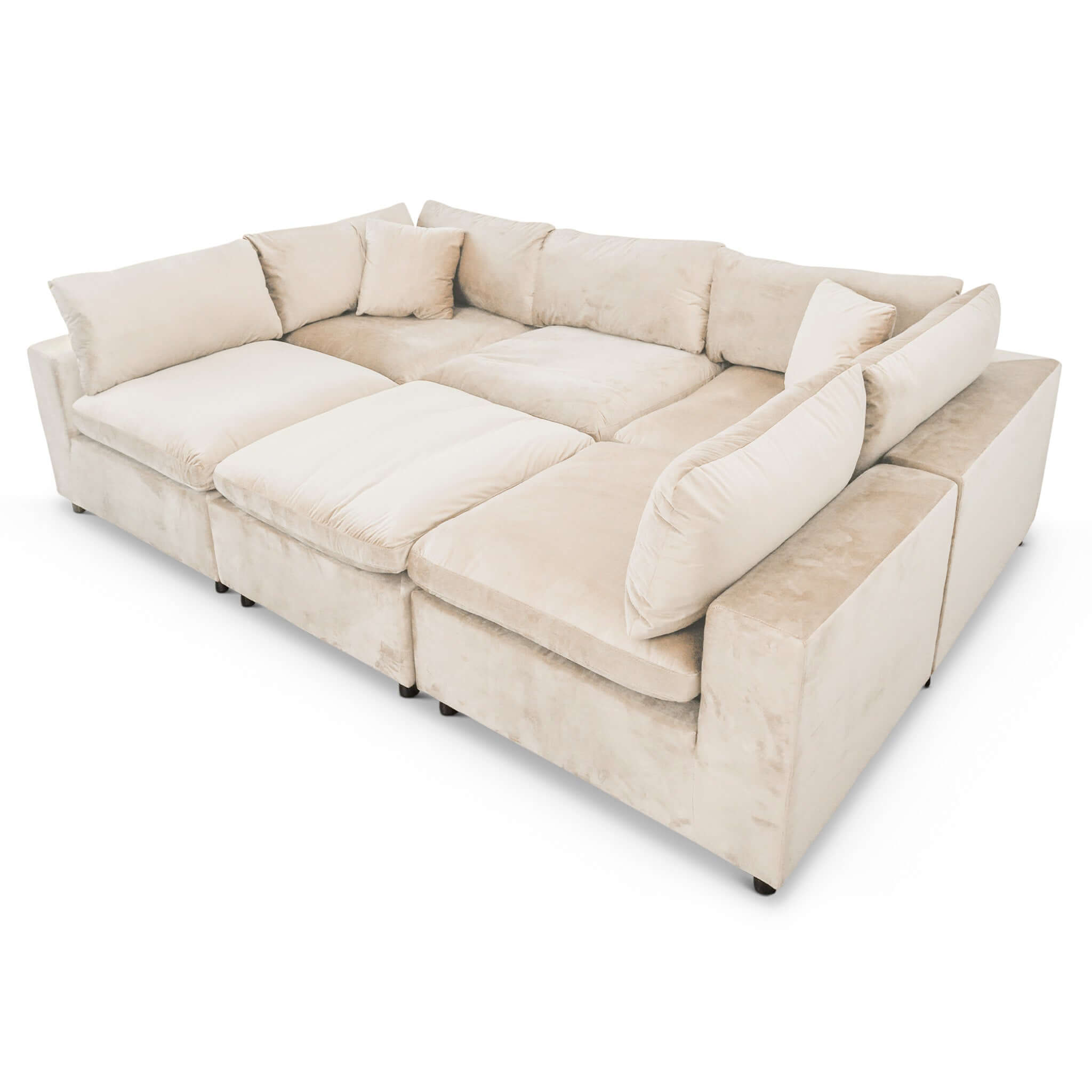 Laven Mid-Century Modern 6 - Piece  Ivory Velvet Sectional.