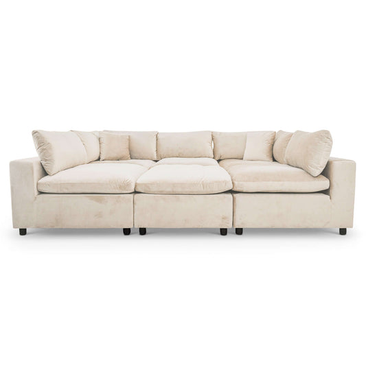 Laven Mid-Century Modern 6 - Piece  Ivory Velvet Sectional.