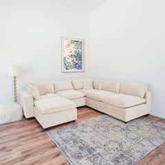 Laven Mid-Century Modern 6 - Piece  Ivory Velvet Sectional.