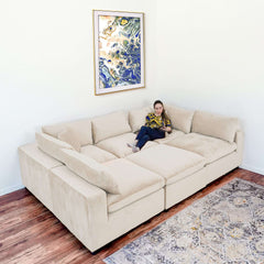 Laven Mid-Century Modern 6 - Piece  Ivory Velvet Sectional.