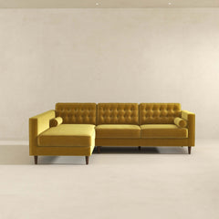 Christian Mid-Century Modern Dark Yellow Velvet Sectional Sofa