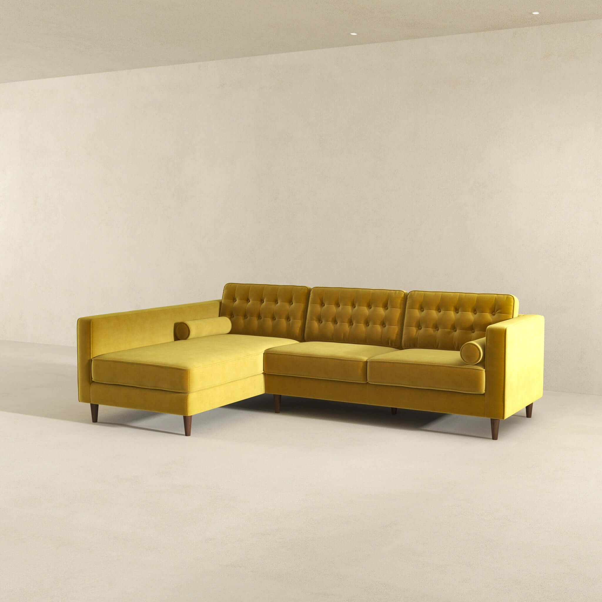 Christian Mid-Century Modern Dark Yellow Velvet Sectional Sofa