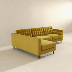 Christian Mid-Century Modern Dark Yellow Velvet Sectional Sofa