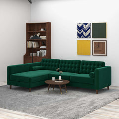 Christian Mid-Century Modern Green Velvet Sectional Sofa