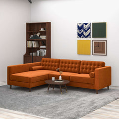 Christian Mid-Century Modern Burnt Orange Velvet Sectional Sofa