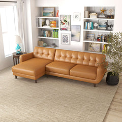 Allison Tan Leather Sectional Sofa Chaise