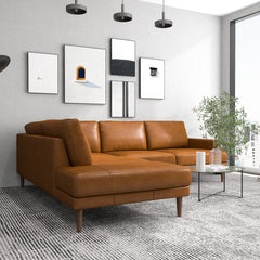 Maxwell Genuine Leather Cognac Tan Sectional Sofa