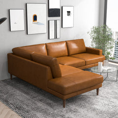 Maxwell Genuine Leather Cognac Tan Sectional Sofa