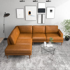 Maxwell Genuine Leather Cognac Tan Sectional Sofa