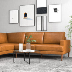 Maxwell Genuine Leather Cognac Tan Sectional Sofa