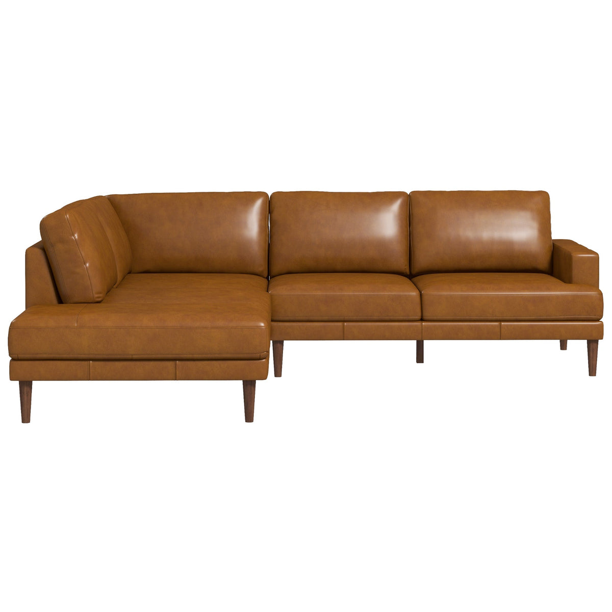 Maxwell Genuine Leather Cognac Tan Sectional Sofa