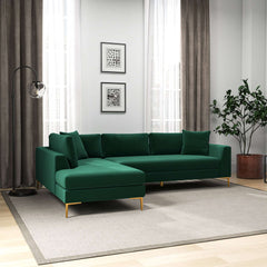 Mano Mid-Century Modern L-Shaped Velvet  Sectional Sofa in Green