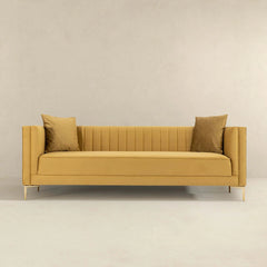 Angelina Mid-Century Modern Yellow Mustard Velvet Tufted Sofa