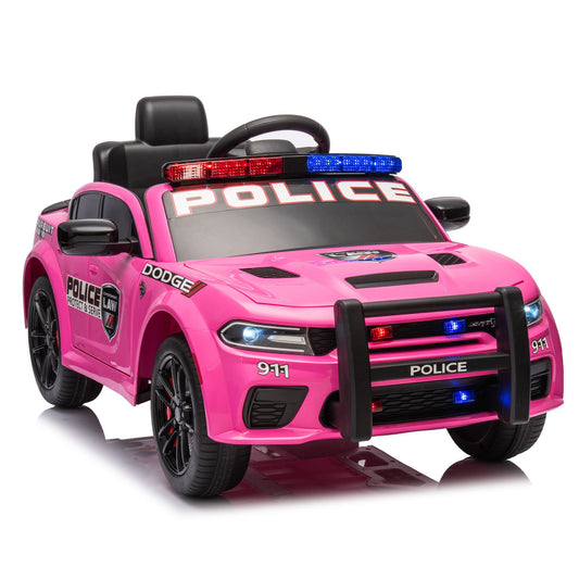 12V 3-Speed Kids Remote Control Ride On Car Licensed Dodge Charger, with Anti-Collision Bar, Alarm Lights, and Megaphone, Pink