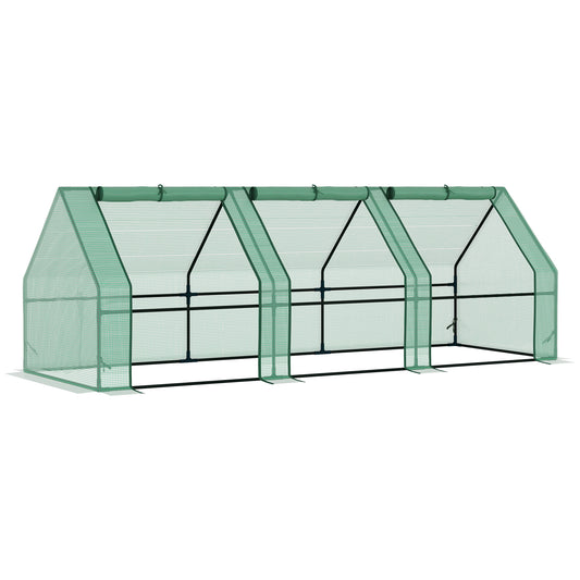 Outsunny Portable Greenhouse 9'L x 3'W x 3'H Large Zipper Doors UV Resistant PE Cover Green Mini Outdoor Plant House