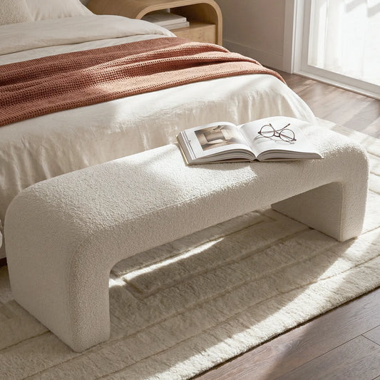 Lily 60" Modern Beige Boucle Waterfall Bench
