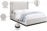 Logan Linen Textured Fabric Bed with Tall Channel Tufted Headboard and Modern Wingback Design