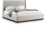Logan Linen Textured Fabric Bed with Tall Channel Tufted Headboard and Modern Wingback Design