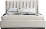 Logan Linen Textured Fabric Bed with Tall Channel Tufted Headboard and Modern Wingback Design