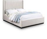 Logan Linen Textured Fabric Bed with Tall Channel Tufted Headboard and Modern Wingback Design