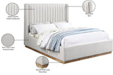 Logan Linen Textured Fabric Bed with Tall Channel Tufted Headboard and Modern Wingback Design