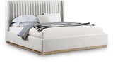 Logan Linen Textured Fabric Bed with Tall Channel Tufted Headboard and Modern Wingback Design