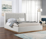 Logan Linen Textured Fabric Bed with Tall Channel Tufted Headboard and Modern Wingback Design