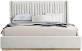 Logan Linen Textured Fabric Bed with Tall Channel Tufted Headboard and Modern Wingback Design