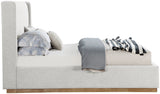 Logan Linen Textured Fabric Bed with Tall Channel Tufted Headboard and Modern Wingback Design