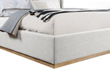 Logan Linen Textured Fabric Bed with Tall Channel Tufted Headboard and Modern Wingback Design