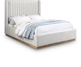 Logan Linen Textured Fabric Bed with Tall Channel Tufted Headboard and Modern Wingback Design