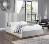 Logan Linen Textured Fabric Bed with Tall Channel Tufted Headboard and Modern Wingback Design
