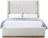 Logan Linen Textured Fabric Bed with Tall Channel Tufted Headboard and Modern Wingback Design