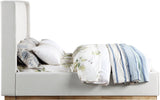 Logan Linen Textured Fabric Bed with Tall Channel Tufted Headboard and Modern Wingback Design