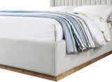 Logan Linen Textured Fabric Bed with Tall Channel Tufted Headboard and Modern Wingback Design