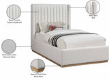 Logan Linen Textured Fabric Bed with Tall Channel Tufted Headboard and Modern Wingback Design