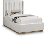 Logan Linen Textured Fabric Bed with Tall Channel Tufted Headboard and Modern Wingback Design