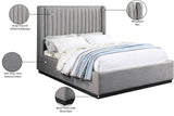 Logan Linen Textured Fabric Bed with Tall Channel Tufted Headboard and Modern Wingback Design