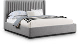 Logan Linen Textured Fabric Bed with Tall Channel Tufted Headboard and Modern Wingback Design